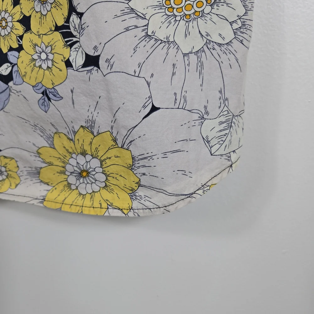 Gap Kids Girls Yellow Gray Floral Short Sleeve Button Shirt Dress‎ Medium Preppy